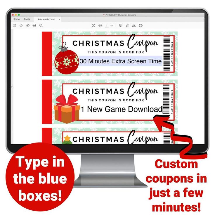 two christmas coupons on a computer screen