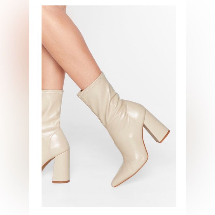 Nasty Gal Ridin' High Faux Leather Nude Beige Sock Boots. Never Worn. Added Shoe Liner. Beige Socks, White Leather Ankle Boots, Snake Boots, Cowboy Ankle Boots, Lucite Heels, White Ankle Boots, Square Toe Boots, Faux Leather Heels, Buckle Boots