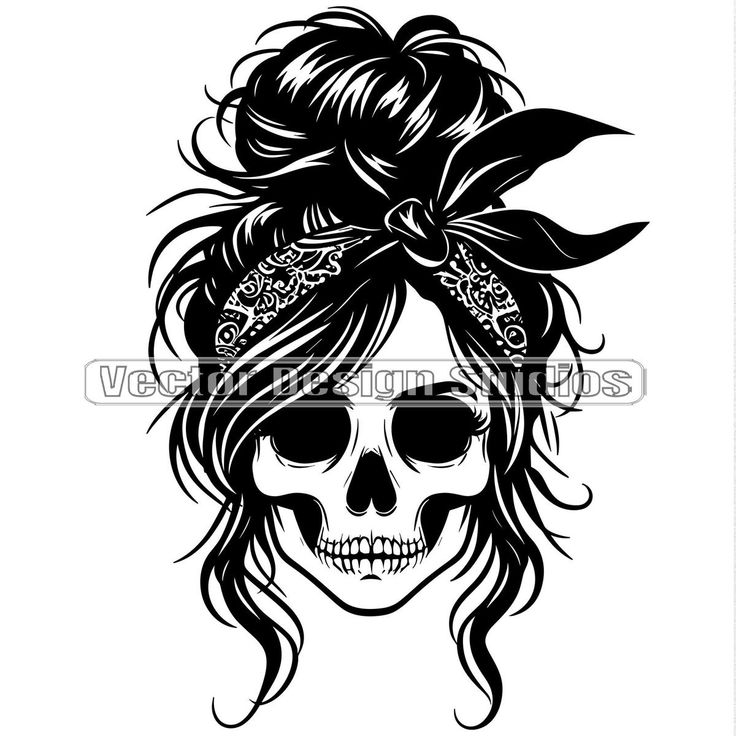 a skull with a bow in her hair