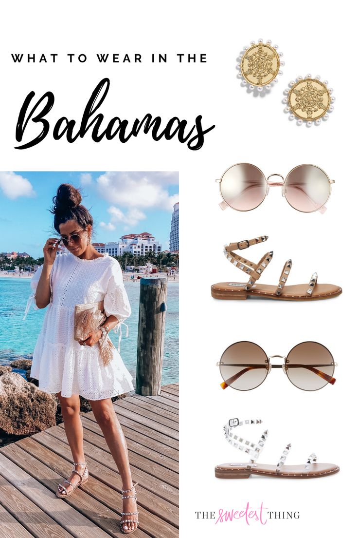 what to wear in the banana's, including sunglasses and sandals with pearls on them