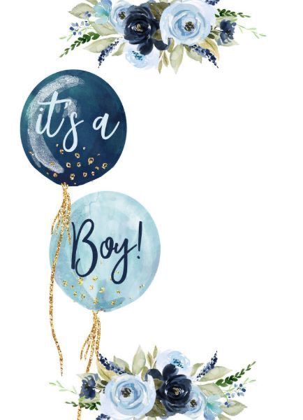 it's a boy balloon with blue flowers and greenery