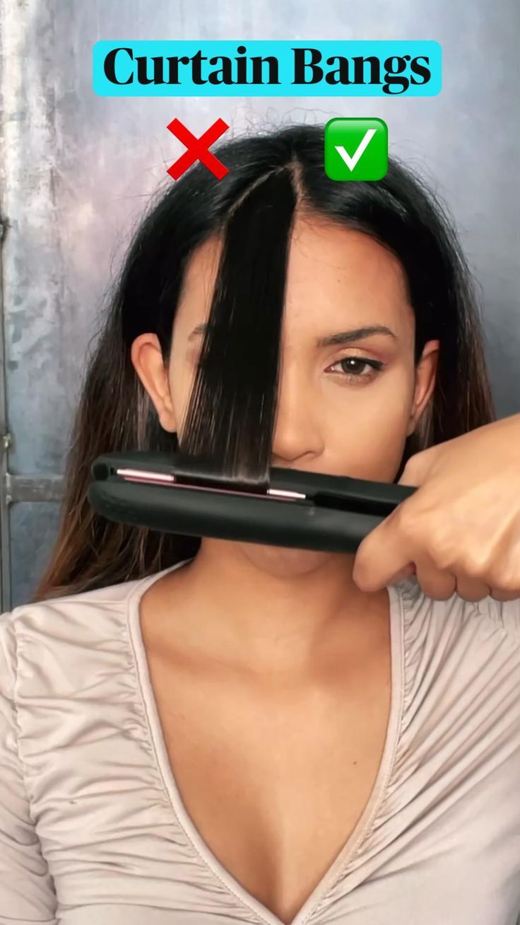 Things To Do With A Hair Straightener, Ironing Hair Tips, How To Style Curtain Bangs Without Round Brush, Curtain Bangs Using Straightener, Straightening Curtain Bangs, Curtain Bangs With Hair Straightener, Bangs With Hair Straightener, Graduation Hairstyles For Layered Hair, Ways To Do Your Hair With A Straightener