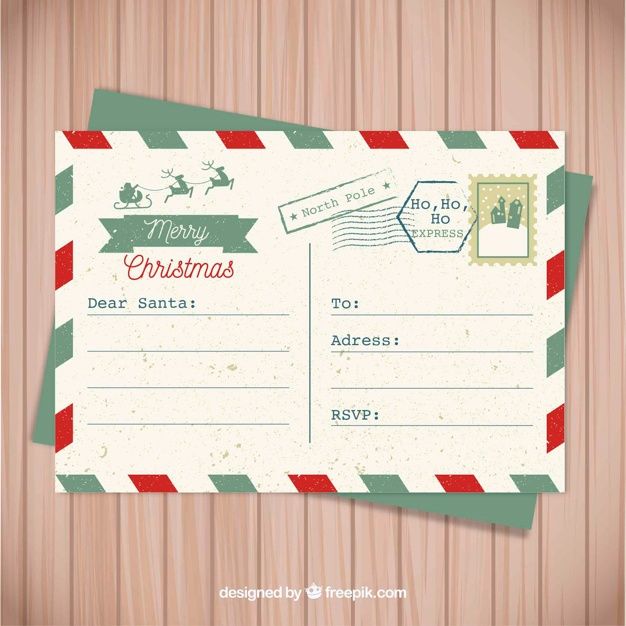 a christmas postcard with santa's sleigh on it and an envelope