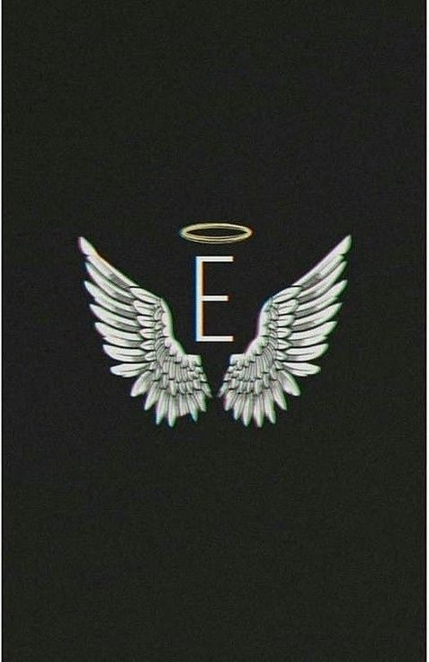 an image of the letter e with wings and halo on it's back side