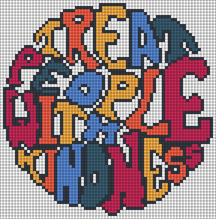 a cross stitch pattern with the words hello kitty in different colors and font patterns on it