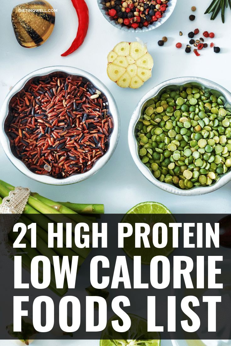 high protein low calorie foods list with text overlay that reads, 21 high protein low calorie foods list