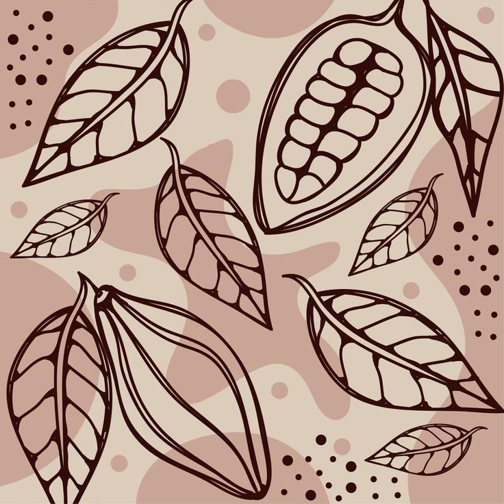 a drawing of leaves and dots on a pink background