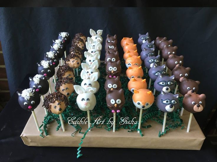 there are many cake pops with animals on them