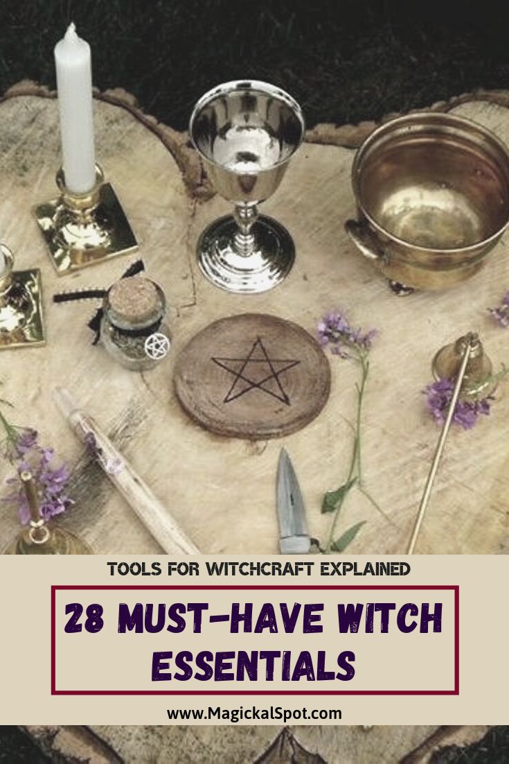 Here's a list of 28 Witchcraft tools, also known as Witch Essentials.   You can also learn a few things about each one.   It's a looong article! :)   #witchtools #witchcraft #witch The Hour Of The Witch, Witchcraft Tools For Beginners, Things Every Witch Needs, Witch Essentials List, Witch Supplies List, Witchcraft Supplies List, Witchcraft Altar Ideas, Witch Altar Ideas, Witchcraft For Beginners Learning