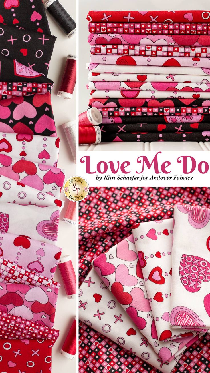 love me do quilting pattern with pink and red hearts