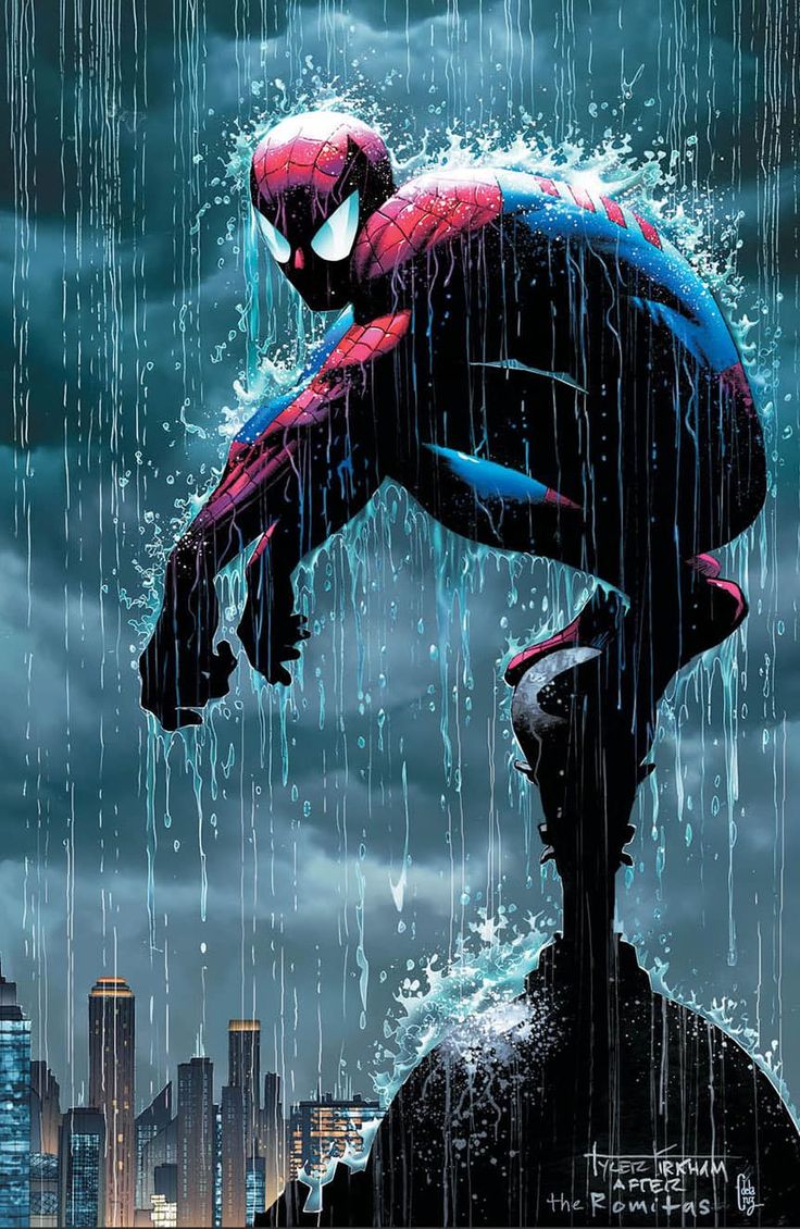 the amazing spider - man is standing in the rain