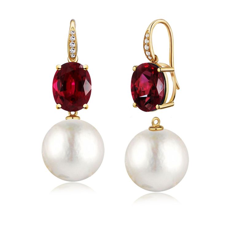 💎 Radiant 14K Solid Gold Natural Fire Red Oval Garnet Diamond Round Baroque Pearls Convertible Drop Earrings *Metal: 14K Solid Gold (Yellow, White, and Rose Gold) or Sterling Silver  *Gemstone:    - Type: Natural Garnet    - Cut: Oval    - Color: Red    - Clarity: Eye-Clean    - Size: 8 x 10 mm    - Total Carat Weight (CTW): 7.40 *Diamonds:    - Color: G    - Clarity: VS    - Total Carat Weight (CTW): 0.05 *Pearls:   - Type: Cultured Round Baroque Pearls   - Size: 12-13 mm *Measurements:    - L Luxury Red Oval Earrings, Red Pearl Earrings For Formal Occasions, Elegant Red Pearl Earrings For Anniversary, Formal Red Pearl Earrings With Matching Set, Elegant Red Earrings With Gemstone Accents, Red Oval Earrings For Formal Occasions, Elegant Red Pearl Earrings For Formal Occasions, Formal Red Oval Earrings, Garnet Drop Earrings