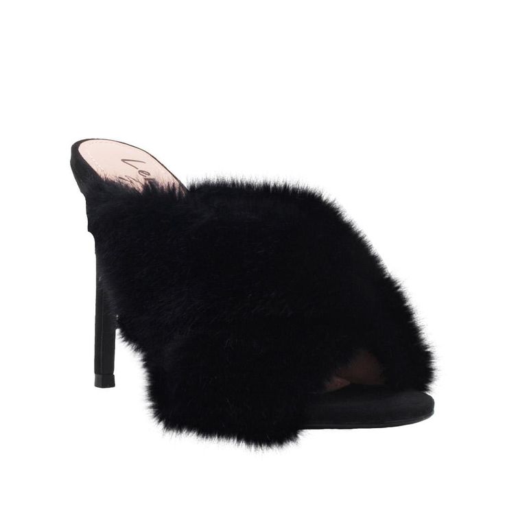 Faux fur embedded vegan suede upper Man made sole Slip-on styling Heel measures approx. 4.25" H Imported Chic Evening Slip-on Court Shoes, Trendy Slip-on Heels With Padded Heel, Fitted Fabric High Heels, Elegant Pointed Toe Fabric Heels, Elegant Fabric Heels With Pointed Toe, Fabric High Heels, Evening Block Heel Shoes For Fall, Fall Wrapped Heel Closed Toe Heels, Black Heels For Night Out Holiday