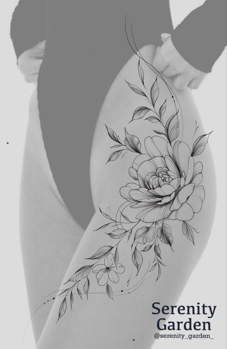 Thigh Tattoos Designs Women, Floral Tattoo Thigh Hip, Thigh Floral Tattoos Women, Hip Tattoo Floral, Hip Flower Tattoos Women, Thigh Tattoo Flower, Hips Tattoo Women, Floral Hip Tattoos Women, Tattoo Hips Women