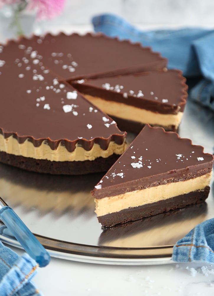 two pieces of chocolate tart sitting on top of a plate