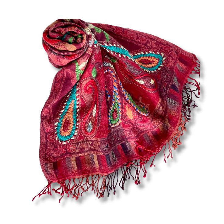 Lightweight, soft, comfy and cozy, these handmade scarf shawls are crafted out of fine pashmina wool, skillfully embroidered by hand and detailed with tassel fringe. Measures: 27 inches wide 72 inches long 100% Wool Hand wash lukewarm water Cool iron. Hang dry or Dry Clean. Winter Cool, Embroidered Shawl, Handmade Scarf, Embroidered Wool, Handmade Scarves, Boiled Wool, Wool Shawl, Three Layer, Tassel Fringe