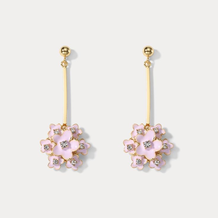 The Sakura Drop Earrings exude a timeless style that is sure to take your breath away. Crafted from brilliant diamonds, they provide a touch of luxury and sophistication to any look. With a subtle hint of sparkle, they are perfect for any occasion and sure to be admired. DETAILS Plating: 18K Gold Materials: 18K Gold on Brass, Moissanite Size: 1.77"(4.5cm) Weight: 5.27g/pr Flower-shaped Earrings With Diamond Accents For Wedding, Formal Flower Diamond Earrings, Flower Shaped Wedding Earrings With Diamond Accents, Pink Flower-shaped Evening Jewelry, Diamond Drop Flower Earrings, Pink Elegant Flower Earrings For Evening, Elegant Pink Flower Earrings For Evening, Pink Drop Earrings With Diamond Accents, Diamond Flower Drop Earrings For Gift