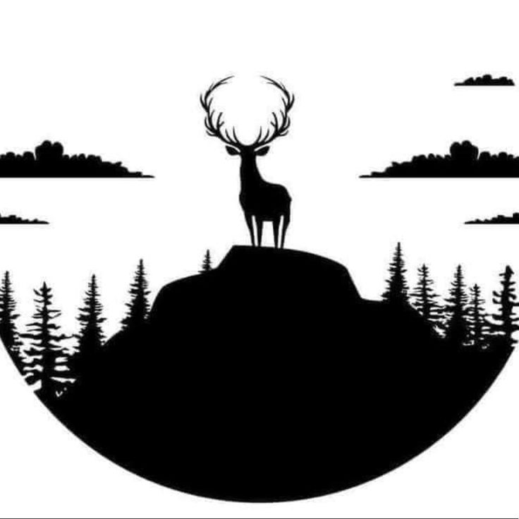 a deer standing on top of a hill with trees