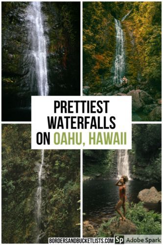 a collage of photos with the words prettiest waterfalls on oahu, hawaii