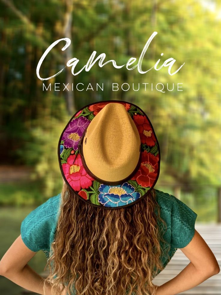 Mexican Embroidered Sun Hat – Camelia Mexican Boutique Artisan Hat For Spring Vacation, Artisan Spring Vacation Hat, Embroidered Straw Hat For Beach With Short Brim, Beach Sun Hat With Embroidered Short Brim, Embroidered Wide Brim Summer Hat, Summer Embroidered Wide Brim Hat, Summer Embroidered Hat With Curved Brim, Traditional Woven Straw Hat For Spring, Summer Wide Brim Embroidered Hats