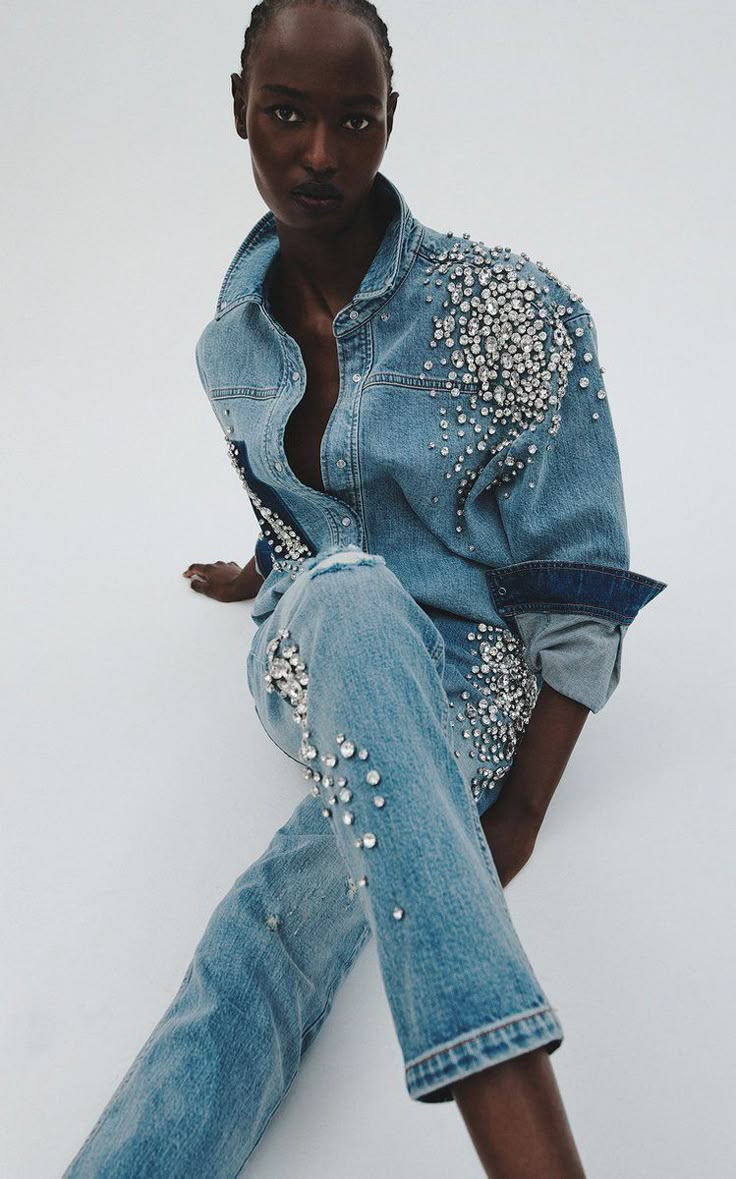 Women's Hellessy Resort 2023 Collection | Moda Operandi Denim And Diamonds, Denim Inspiration, Shirt Blouses Women's, Denim On Denim, Embellished Denim, Denim Diy, 2023 Fashion, Fashion Streetwear, Mode Inspiration