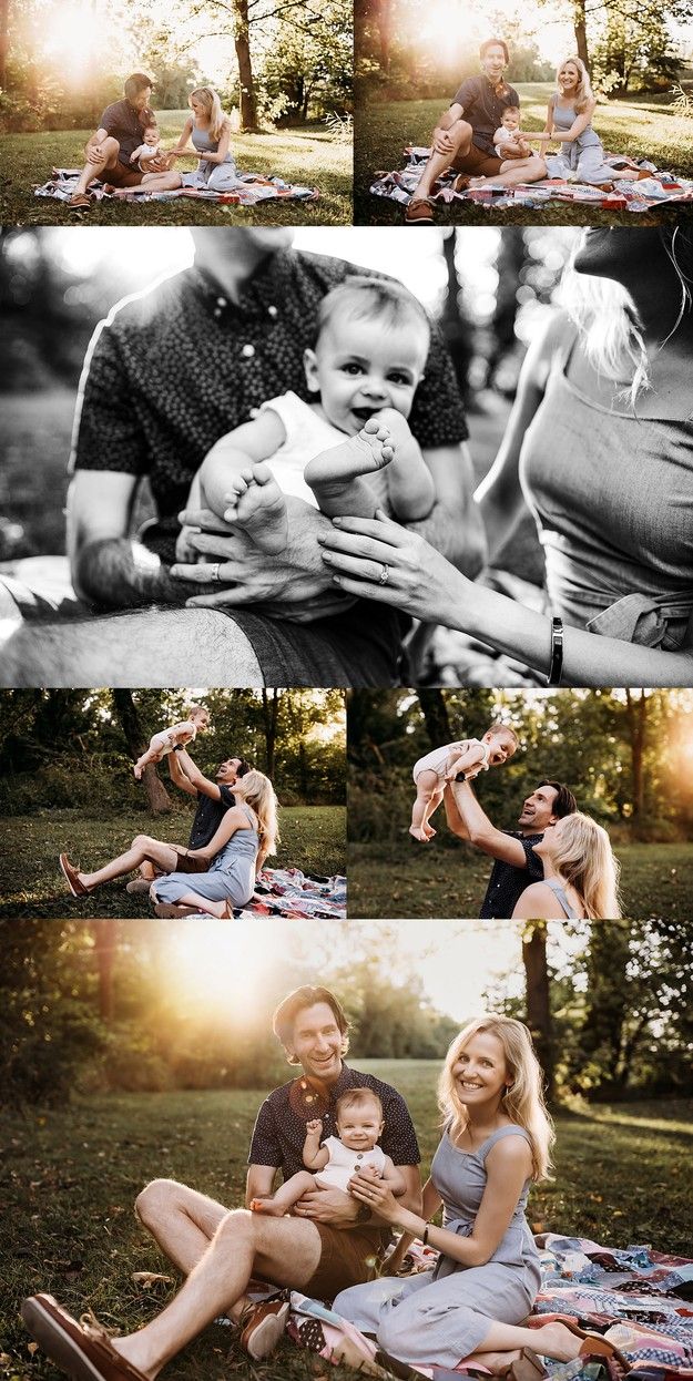 an image of a family with their baby in the park at sunset or sunrise time