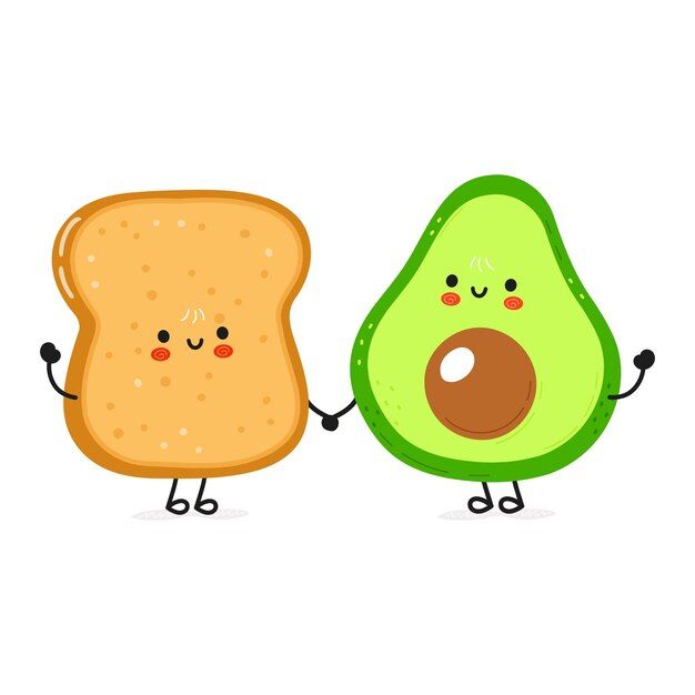 an avocado and bread are holding hands