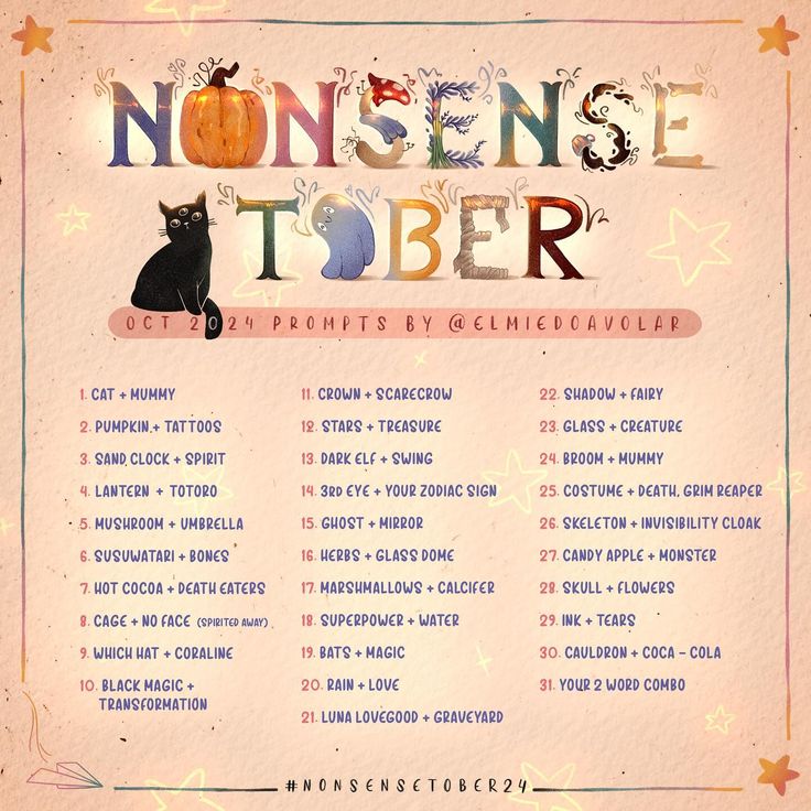 a poster with an image of a black cat and the words nonsense tober on it