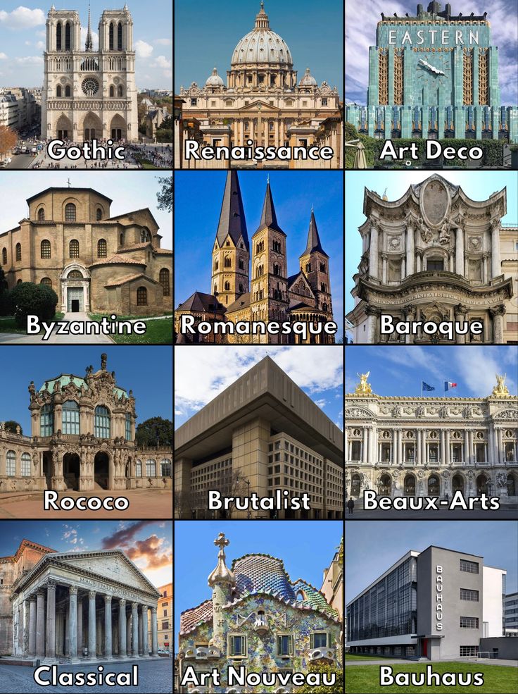 many different architectural buildings are shown in this collage with the names of each building