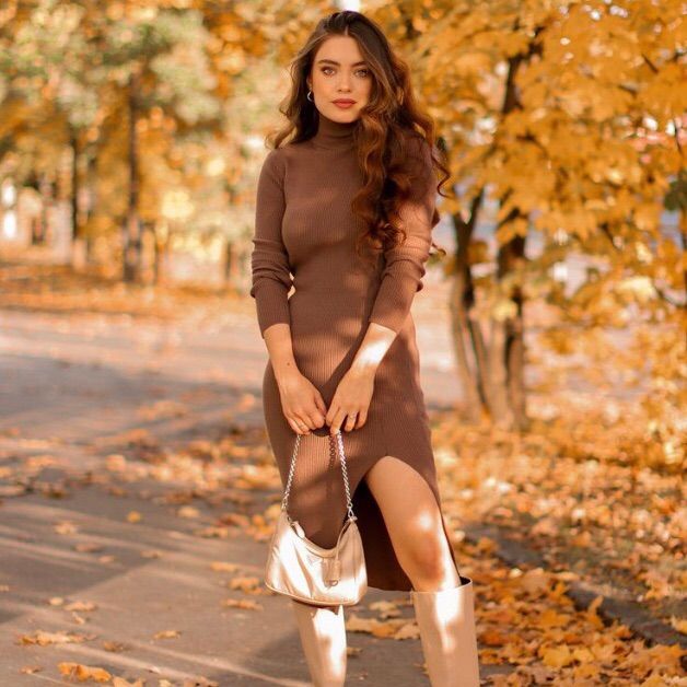 Blogger’s Fav Brown Midi Sweater Dress For Fall, Fall Brown Midi Sweater Dress, Winter Brown Ribbed Midi Dress, Brown Ribbed Midi Dress For Winter, Brown Bodycon Midi Dress For Fall, Brown Ribbed Knee-length Midi Dress, Brown Knee-length Winter Bodycon Dress, Brown Knee-length Bodycon Winter Dress, Brown Knee-length Midi Dress For Fall