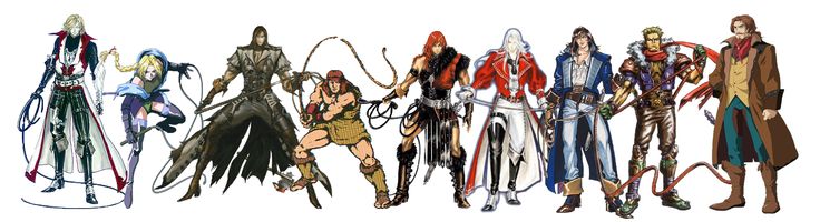 an image of some anime characters in different outfits and colors, all standing side by side