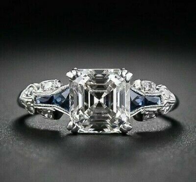 Vintage Art Deco 2.60Ct Asccher Cut Moissanite Engagement 14K White Gold Ring | eBay Bijoux Art Deco, Art Deco Diamond Rings, Deco Ring, Deco Jewelry, Vintage Jewels, Art Deco Ring, Art Deco Jewelry, Gorgeous Jewelry, Dream Jewelry