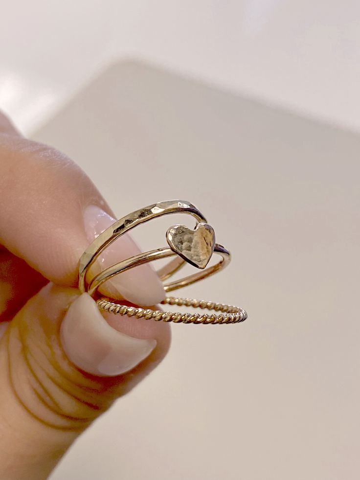 Gold Heart-shaped Stackable Midi Rings, Gold Stackable Heart Midi Rings, Gold Stackable Open Rings For Valentine's Day, Valentine's Day Gold Stackable Open Rings, Heart Shaped Stackable Rings For Everyday, Adjustable Gold Heart-shaped Initial Ring, Adjustable Heart-shaped Stackable Yellow Gold Rings, Adjustable Gold Heart Initial Ring, Heart Shaped Stackable Rings For Valentine's Day