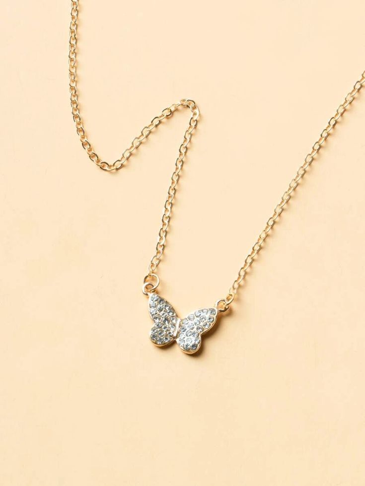 Style:Fashionable \nDetails:Rhinestone \nDetails:Butterfly \nGender:Women \nColor:Yellow Gold \nMaterial:Zinc Alloy \n Butterfly Decor, Women Pendant, Butterfly Decorations, Pendant Necklaces, Zinc Alloy, Womens Necklaces, Yellow Gold, Necklaces, Pendant Necklace