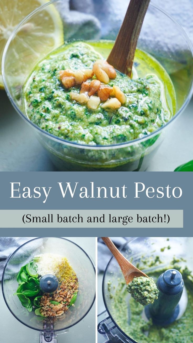 easy walnut pesto recipe in a small glass bowl