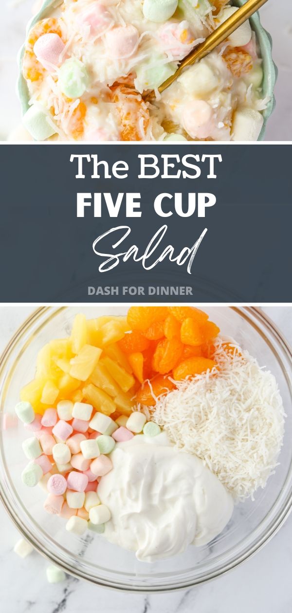 the best five cup salad for dinner is made with pineapples, carrots and marshmallows