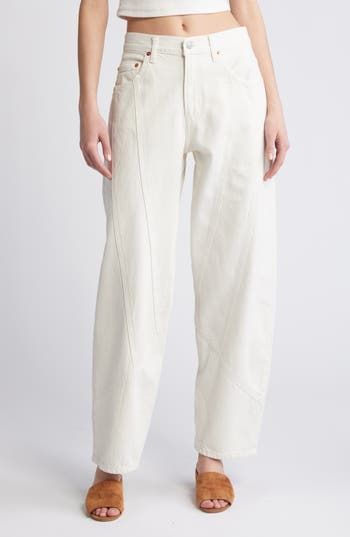 Hit refresh on white-jeans season with a with a sturdy, all-cotton denim pair turned out in a trending tapered silhouette with diagonal seaming. 30" inseam; 17" leg opening Zip fly with button closure Five-pocket style 100% cotton Machine wash, tumble dry Imported Spring Tapered Leg Pants With Contrast Stitching, Relaxed Fit Jeans With Contrast Stitching For Spring, Spring Jeans With Contrast Stitching Relaxed Fit, Spring Relaxed Fit Jeans With Contrast Stitching, Cropped Cotton Jeans With Contrast Stitching, High Rise Cotton Jeans With Contrast Stitching, Spring Jeans With Contrast Stitching, Spring Cropped Jeans With Contrast Stitching, Modern Rigid Denim Pants For Spring