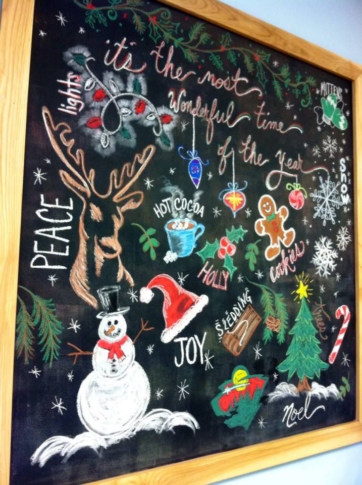 a chalk board with christmas stickers on it