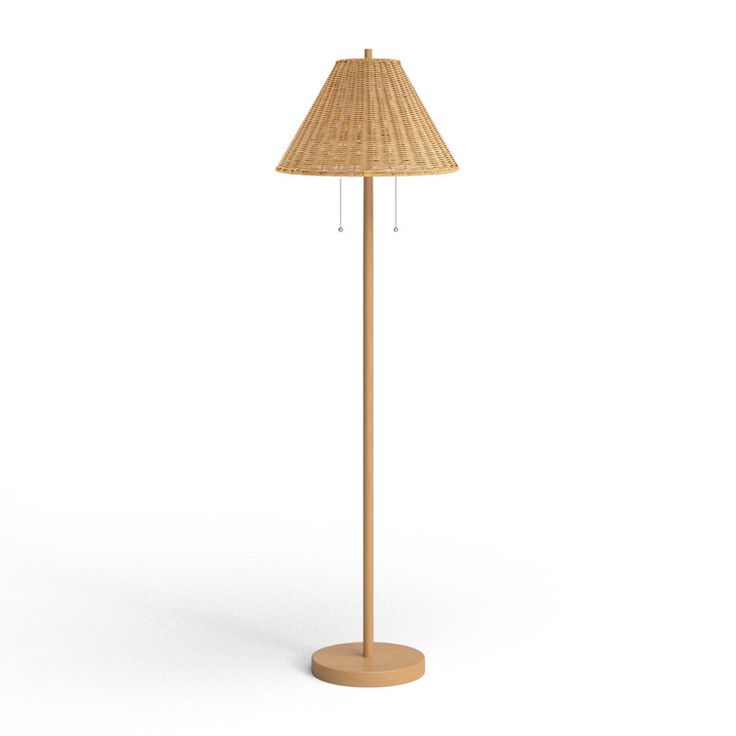 a wooden floor lamp on a white background