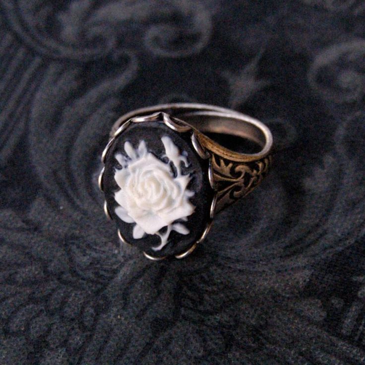 Black Rose Ring, Opal Birthstone Ring, Vampire Ring, Acrylic Rose, Goth Jewelry, Cameo Jewelry, Cameo Ring, Victorian Rings, Jewelry Fashion Trends