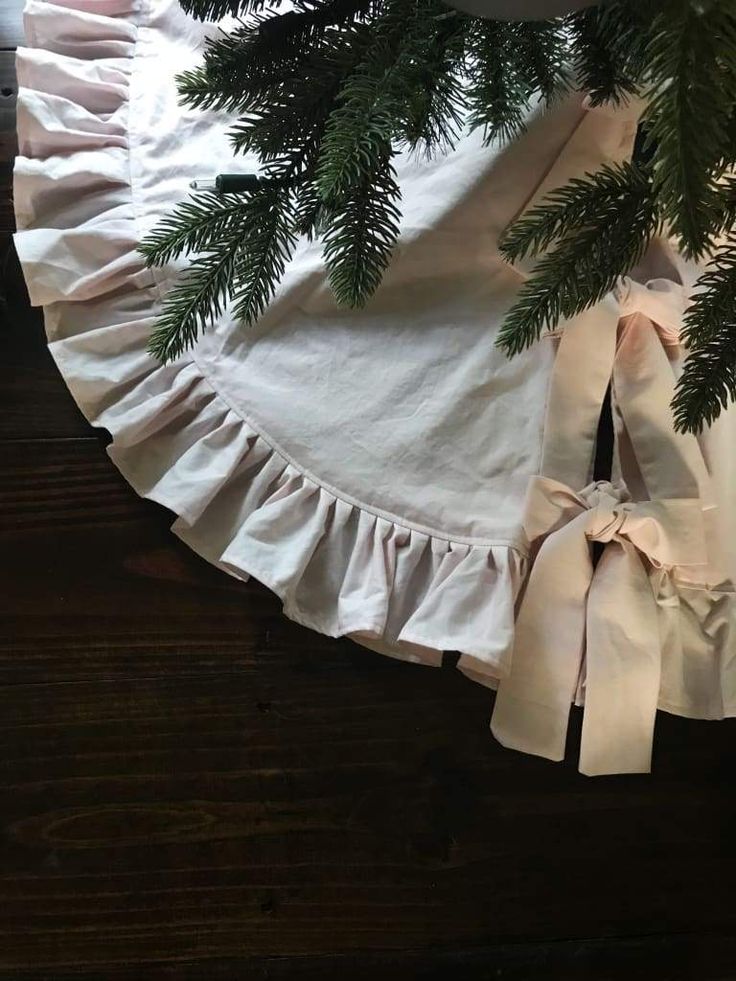 Light Pink | Christmas Tree Skirt Light Pink Christmas Tree, Light Pink Christmas, Farmhouse Christmas Tree Skirts, Ruffled Tree Skirt, Diy Christmas Tree Skirt, Vintage Pink Christmas, Lantern Candle Holder, Pink Tree, Farmhouse Christmas Tree