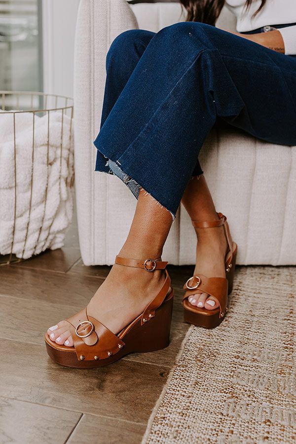 We recommend going a 1/2 size up for a more comfortable fit Wedge Height: 4 1/4 inches Leather Wedges, Strappy Heels, Summer Shoes, Clogs, Comfort Fit, Wedges, Faux Leather, Thing 1, Sandals