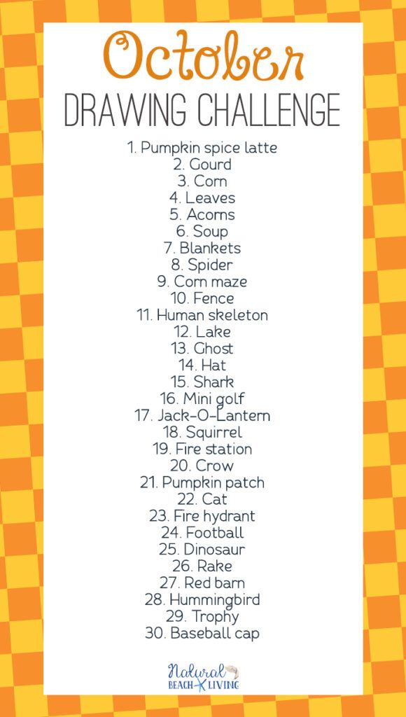 an orange and white checkered table cloth with the words october drawing challenge on it