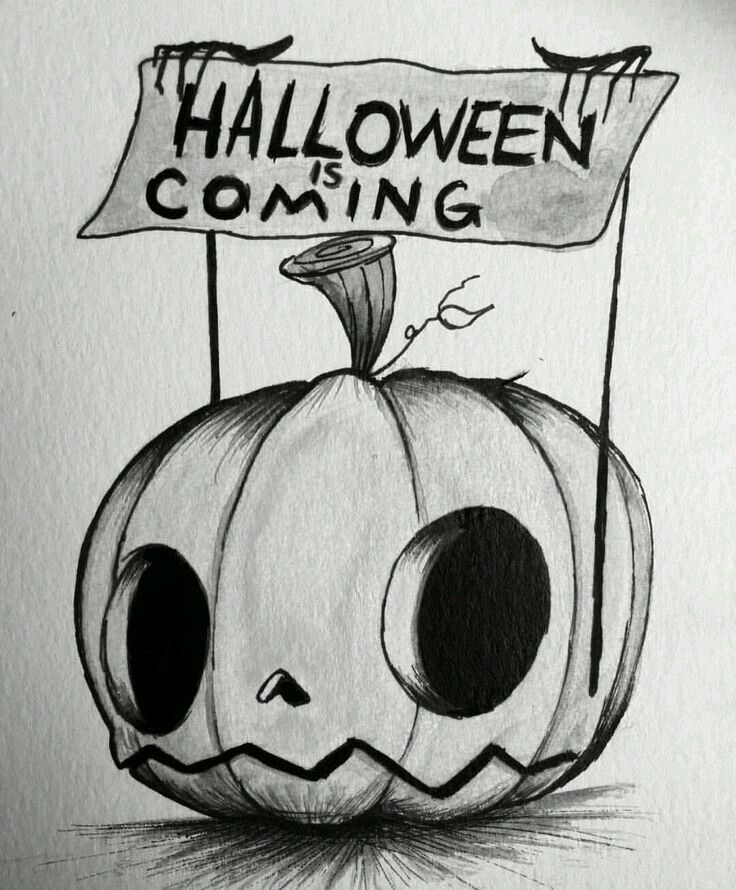 a drawing of a pumpkin with a sign that says halloween is coming