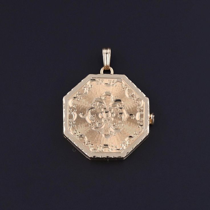 Antique Locket of 14k Gold: This antique locket (circa 1920) features a machine turned and hand etched front with frames for 3 photos.  The piece measures 1.4 inches from the top of the bail to bottom by 1.1 inches wide and weighs 11.19 grams. It is in great condition.  Upon purchase, your locket will arrive elegantly packaged, ready for gifting or as a special treat for yourself.  We carefully wrap each piece to ensure a delightful unboxing experience. We also offer free and flexible layaway pl Antique Locket, Bespoke Rings, Unboxing Experience, Antique Shops, Locket Necklace, Jewelry Findings, Locket, Antique Jewelry, Favorite Jewelry