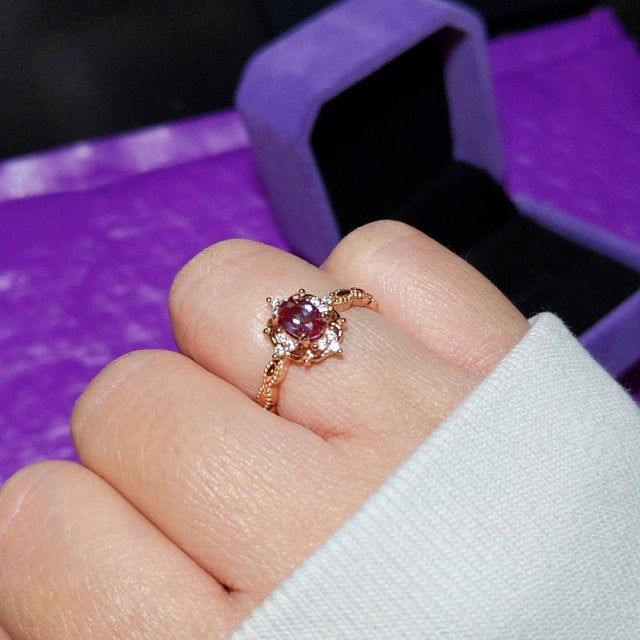 Vintage Alexandrite Ring 14k Rose Gold Vermeil Engagement | Etsy Rose Gold Flower Ring With Center Stone For Promise, Pink Gold Round Ruby Ring With Prong Setting, Pink Gold Ruby Ring With Prong Setting, Exquisite Cluster Ring With Center Stone As Gift, Round 14k Rose Gold Jewelry Gift, Pink Gold Ring With Center Stone In Round Cut, 14k Rose Gold Round Jewelry For Gift, Pink Gold Ring With Center Stone, Round Cut, Fine Jewelry Cluster Ring With Gemstones For Proposal