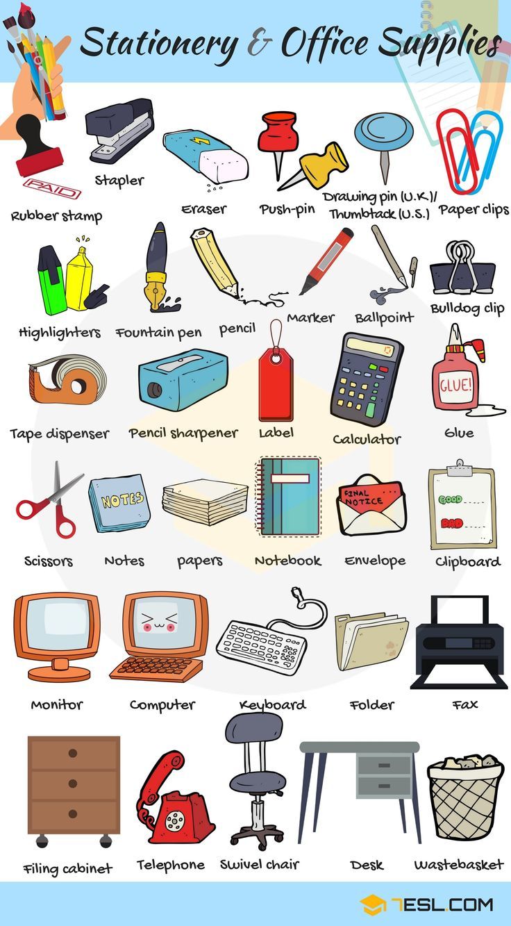 the stationery and office supplies poster is shown in this graphic style, with an image of