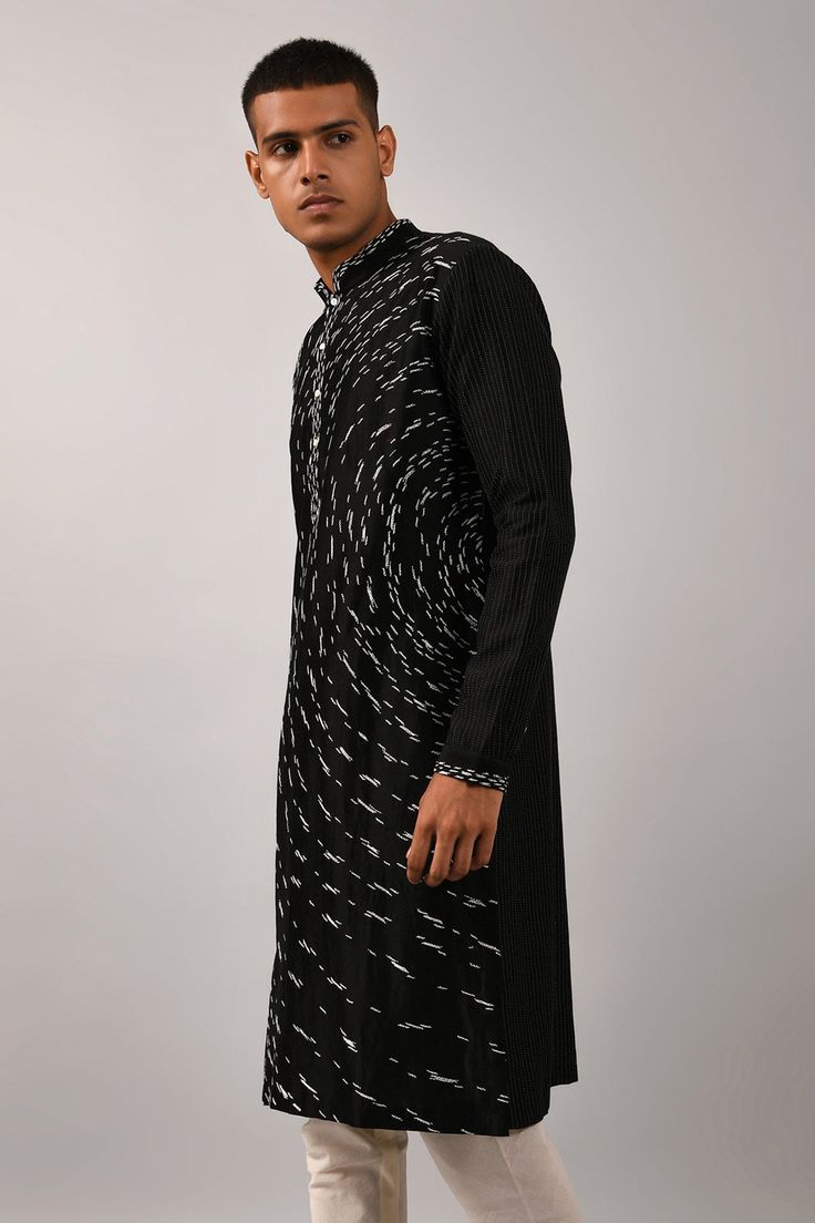 Black straight kurta with all-over thread work. Comes with ivory cotton churidar.
Components:2
Embroidered
Neckline:Mandarin Collar
Sleeve Length:Full
Fabric:Chanderi, Cotton
Color:Black
Buttoned placket
Stitch lines
Side slits
Cuff sleeves - Aza Fashions Kurta Set Men, Cotton Churidar, Kurta Set For Men, Men Kurta, Stitch Lines, Straight Kurta, Embroidered Neckline, Thread Work, Churidar