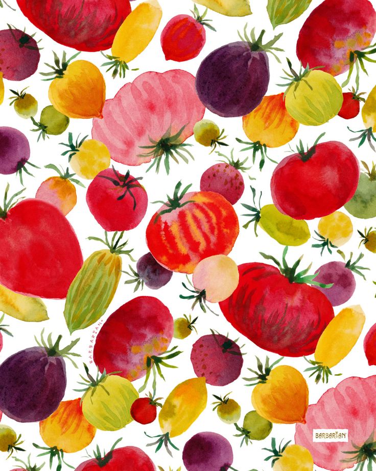 watercolor painting of various fruits and vegetables