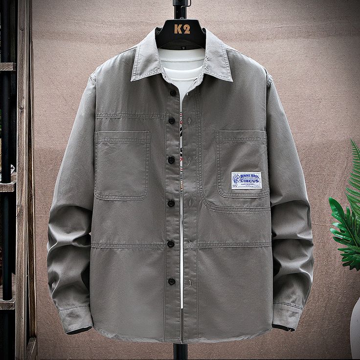 American Casual Cargo Long Sleeve Shirt Features：  Product ID:LS0087 Material:Cotton Season:Spring,Autumn,Winter Color:Khaki,Gray  Size Chat： Long Sleeve Shirt For Winter Outdoor Activities, Long Sleeve Shirt For Outdoor Fall Activities, Khaki Winter Top With Button Closure, Winter Khaki Top With Button Closure, Casual Winter Outdoor Shirt, Winter Casual Outdoor Shirt, Winter Long Sleeve Shirt With Pockets, Casual Collar Khaki Shirt For Fall, Khaki Winter Outdoor Shirt